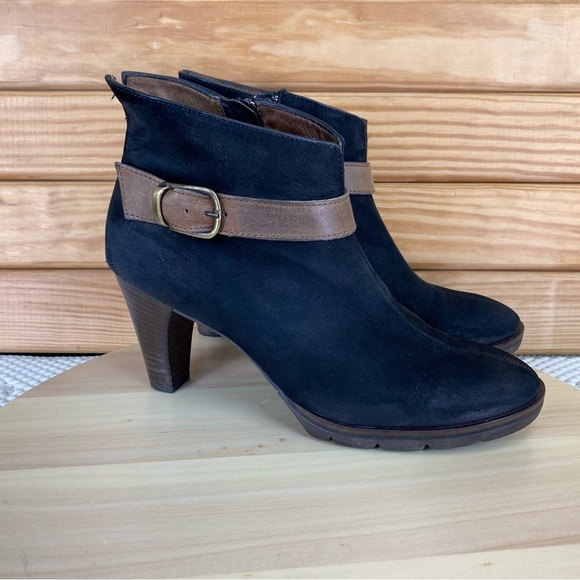 Paul Green Munchen Black Nubuck Leather Side Zip Ankle Boots High Heel Booties - Picture 7 of 13